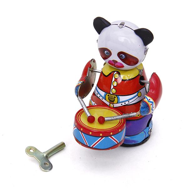 Vintage Collectibles Toys - Kurmalı Saat Mekanizmalı Panda Davulcu Oyuncak