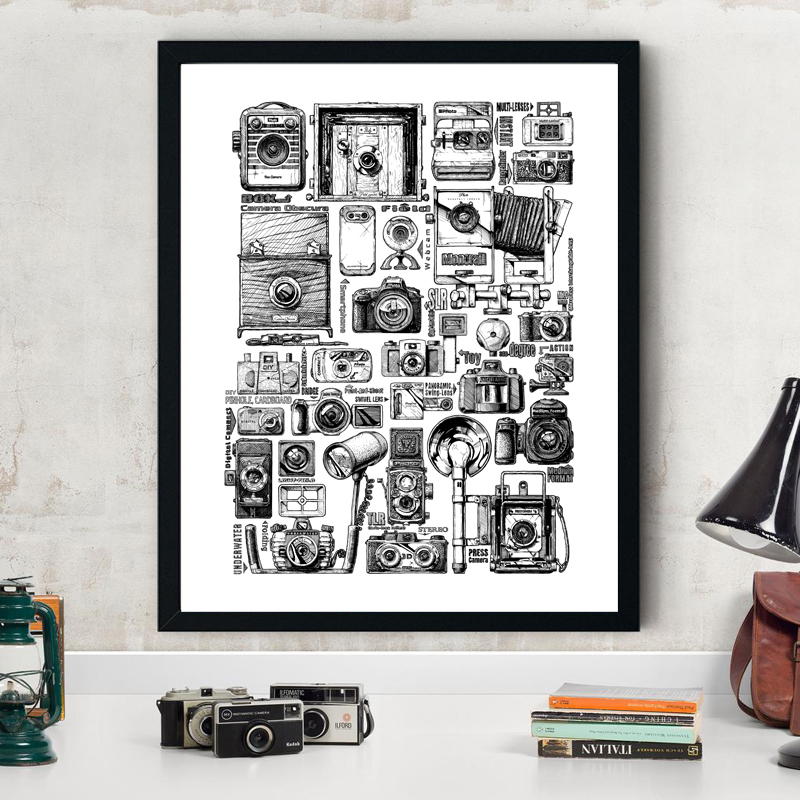 Collectible Vintage Cameras - Vintage kamera koleksiyonu çizimler posterler ve